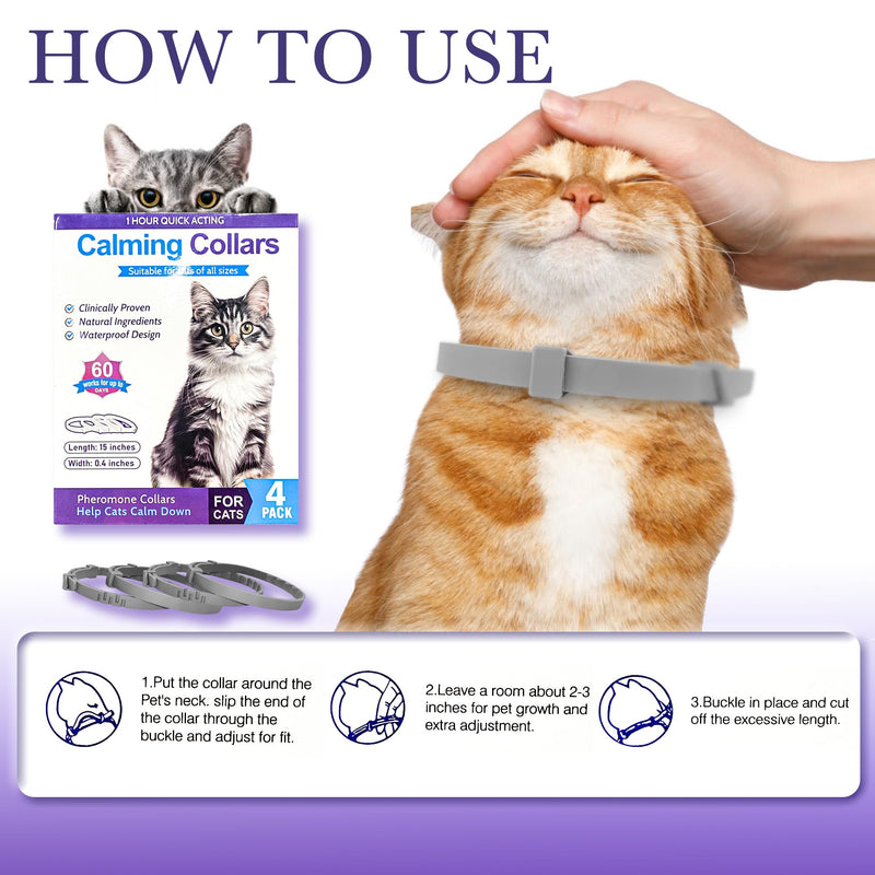 4 Pack Calming Collar for Cats - Adjustable Cat Calming Collar,Cat Calming Collar Anti Aggression for Cats,Cat Stress and Anxiety Relief for Small,Medium Large Cat
