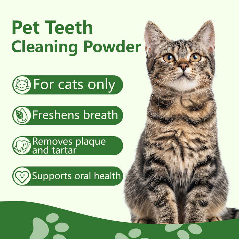 Jellico Pet Teeth Cleaning Powder for Cats – Dental Care Powder Prevents Tartar & Plaque Buildup, Freshens Breath, Oral Hygiene Supplement for Cats, 100g