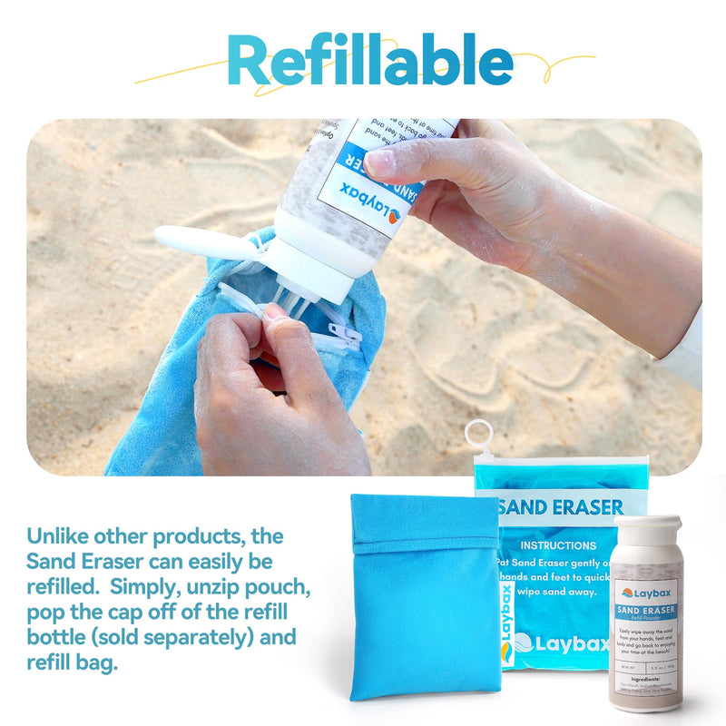 Sand Eraser - Refillable Sand Remover for Beach with Elastic Hand Strap for Families on Vacation, Large Size with Sliding Top Resealable Bag & Zipper Pouch, Only 3 Ingredients 1-Pack