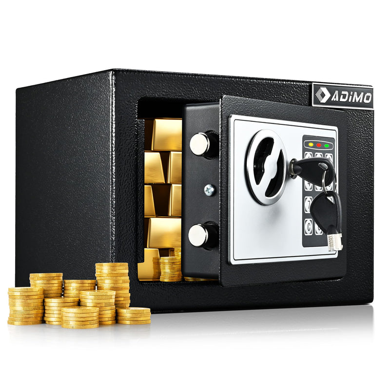 ADIMO Small Safe Box for College Dorm Room, 0.236 Cubic Feet Money Safe with Keys & Pass Code & Wall Mount Kits, Hidden Home Safe for Money, Jewelry, and Valuable 0.236 Cu.Ft.