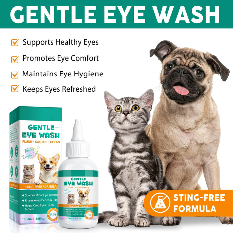 Dog Eye Drops, Eye Infection Treatment for Dogs and Cats, Soothe Infection & Allergy, Relieve Dry, Pink & Minor Irritated Eyes, Pet Tear Stain Remover & Eyes Cleaner, 100ml