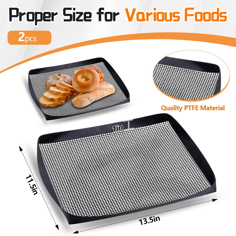 Teenyyou 2 Pcs 13.5 x 11.5 Inch PTFE Mesh Oven Baskets Air Fryer Basket for Oven Non-stick Air Fryer Basket Cooking Trays Replacement for Baking Chips Chicken Wings Bread Heating 11.5 x 13.5 Inch