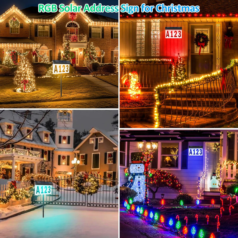 T-SUN Solar House Numbers for Outside: Color Changing Solar Address Number Sign with Remote Control, 9 Modes RGB&3000K, Waterproof LED Illuminated Address Plaques for Outdoor Yard Street Home 2023-Wall Mounted