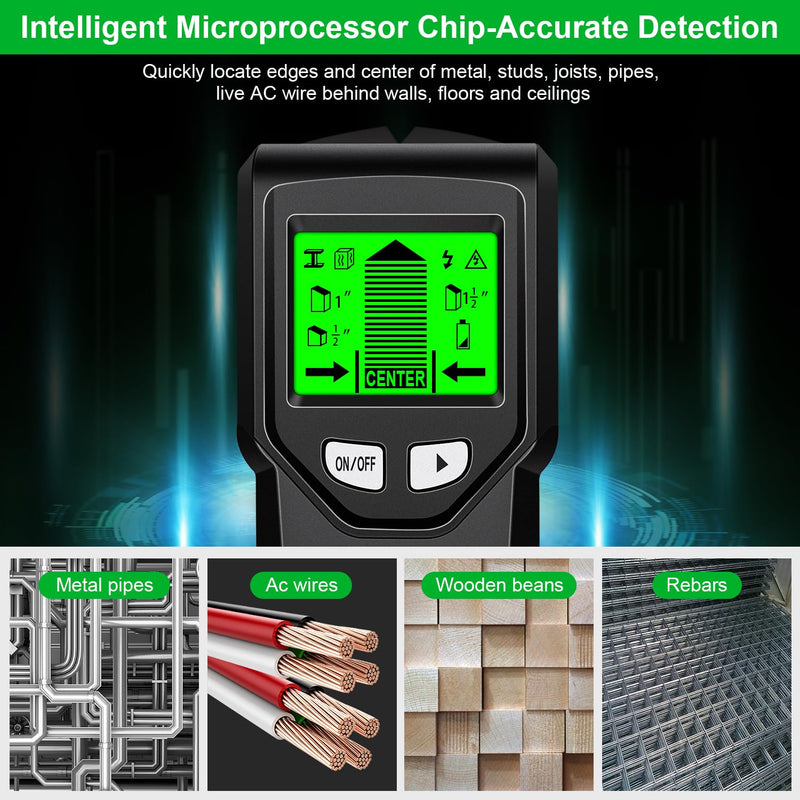 Stud Finder Wall Scanner - 5 in 1 Stud Finder Tool w/Smart Chip and HD LCD Display, Stud Detector Beam Finders for the Center and Edge of Wood AC Wire Metal Studs Joist Pipe (Charcoal) Charcoal