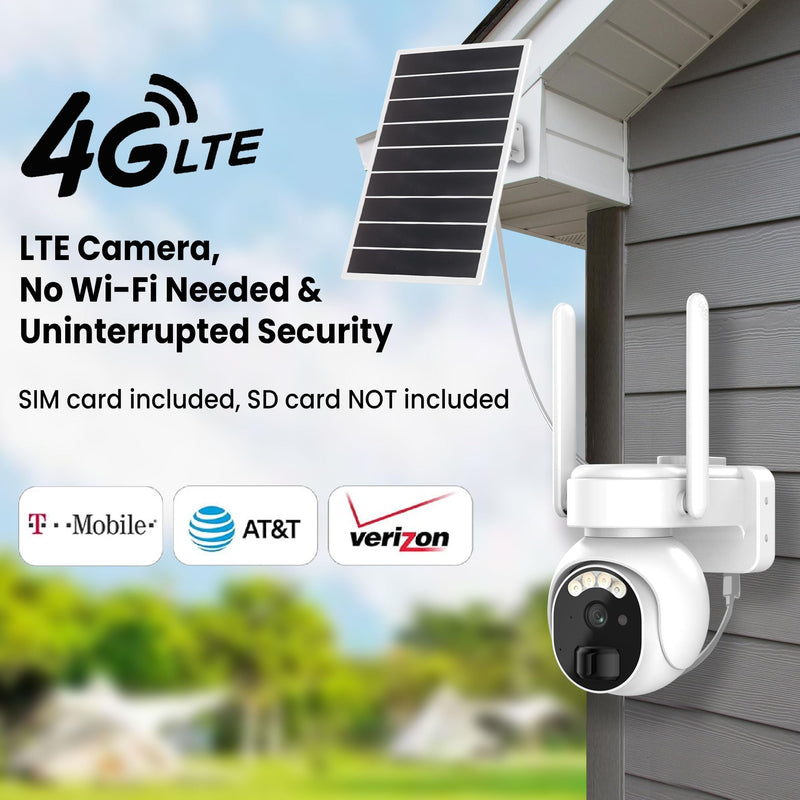 4G LTE Security Cameras Wireless Outdoor, 2K Solar Cellular Security Camera, No WiFi Security Camera, Off Grid With 360° Live View, Color Night Vision, PIR Motion Alerts, 2 Way Talk, Built-In SIM Card White 4G Cellular