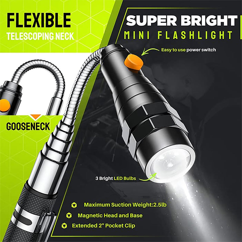 Telescoping Magnetic Pickup Tool Set-Extendable Magnet Flashlight with Inspection Mirror, Birthday Gifts for Men or Women, Boyfriend, Him, Husband, Father, Handyman, Mechanic Yellow