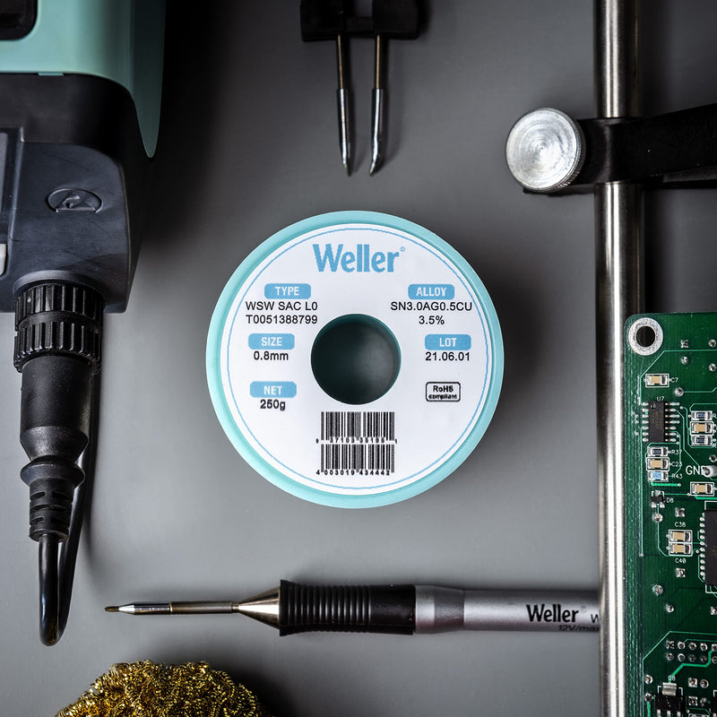 Weller WSW SCN M1 (T0051404899) Lead Free Solder Wire, Dia: 0.3 mm / 0.012 in, Wt: 100 g / 3.527 oz, Alloy Sn99.3Cu0.6Ni0.05, Flux content 3.5%