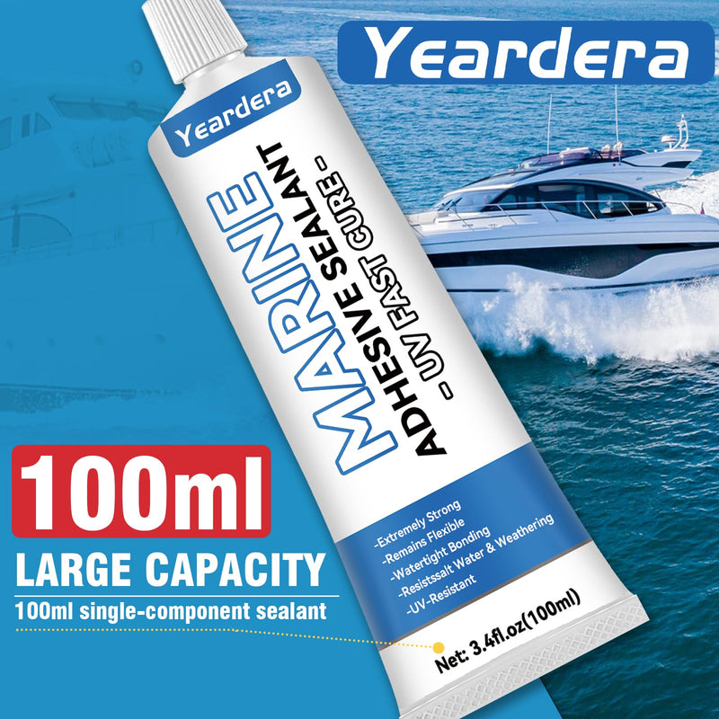 3.4 oz Marine Adhesive Sealant White, Marine Silicone Sealant Permanent, Marine Glue Waterproof, High Bond Strength, Fast Cure, UV Resistant, Above & Below Waterline