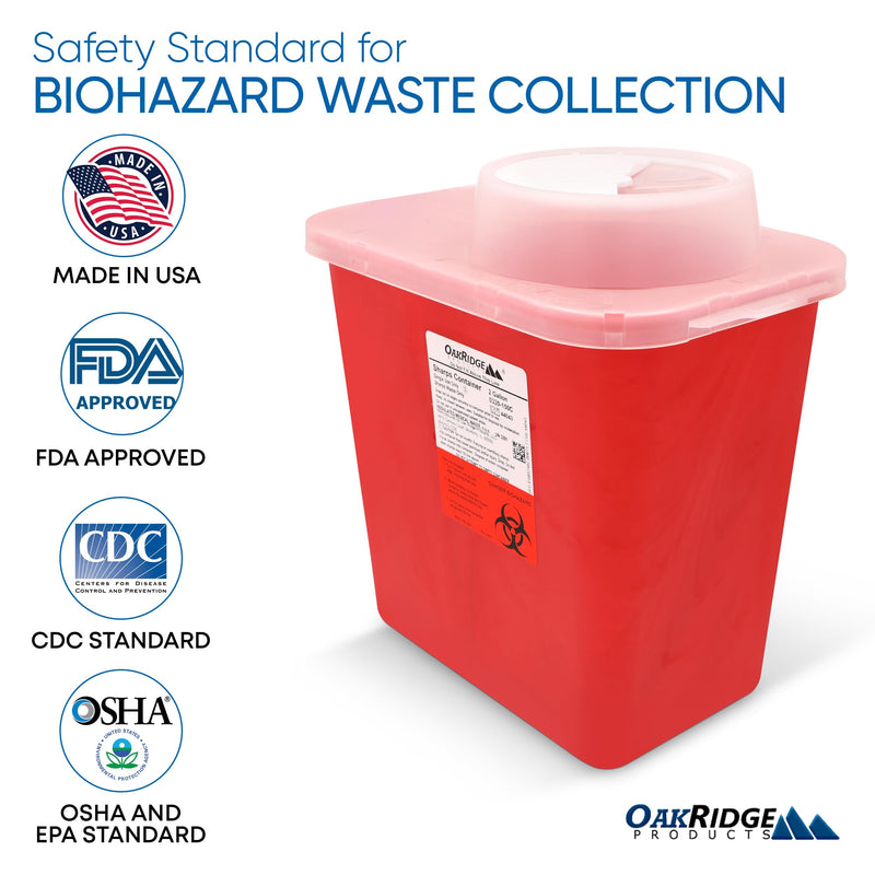 Oakridge Products Large Sharps Container for Home Use and Professional 2 Gallon (1-Pack) with Chimney Top, Biohazard Needle and Syringe Disposal, CDC Certified 1