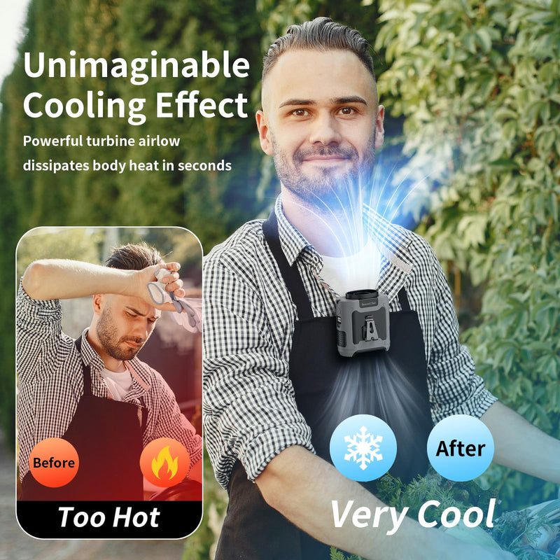 Socool 10000mAh Portable Waist Fan Clip on Wearable Belt Personal Fan Rechargeable Battery operated With 5 Speeds & Flashlight Neck Hands-Free 40H Cooling For Outdoor Camping Travel (Gray） Gray