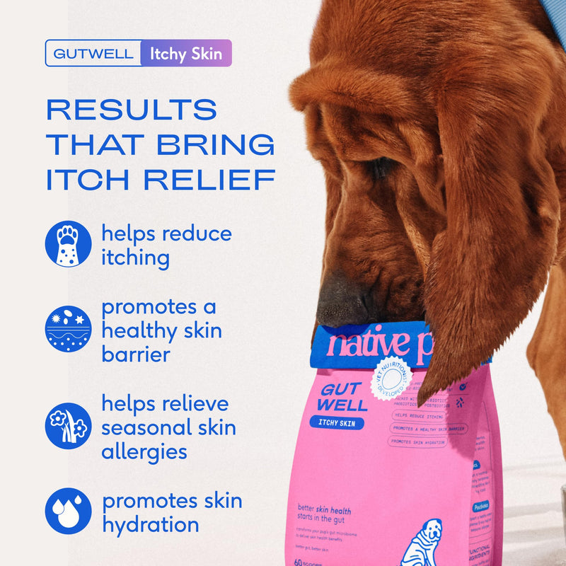 Native Pet Skin & Wellness Trio: 60 Scoops GutWell Itchy Skin - Dog Itching Skin Relief & Seasonal Allergy, 30 Scoops 11-in-1 Vitamins & Supplements & 8 Oz Omega 3 Fish Oil for Dogs & Cats