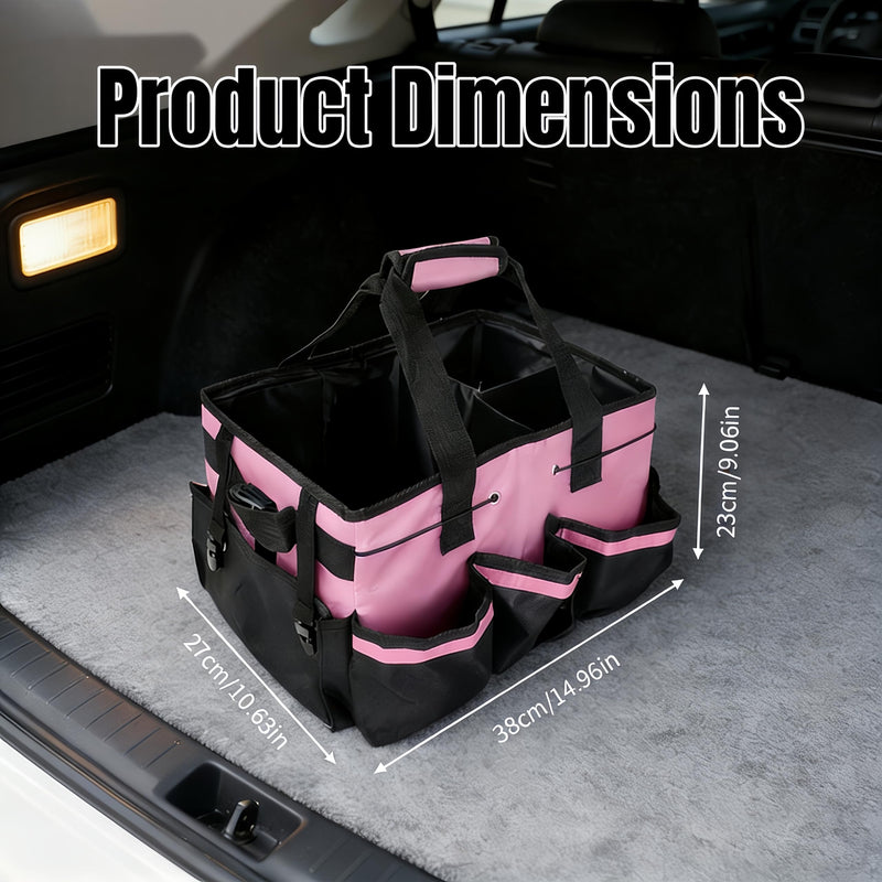 Tool Organizer Tote Bag, Pink and Black, Large Capacity with Adjustable Compartments, Portable Cleaning Storage Caddy, 14.96x10.63x9.06 Inches