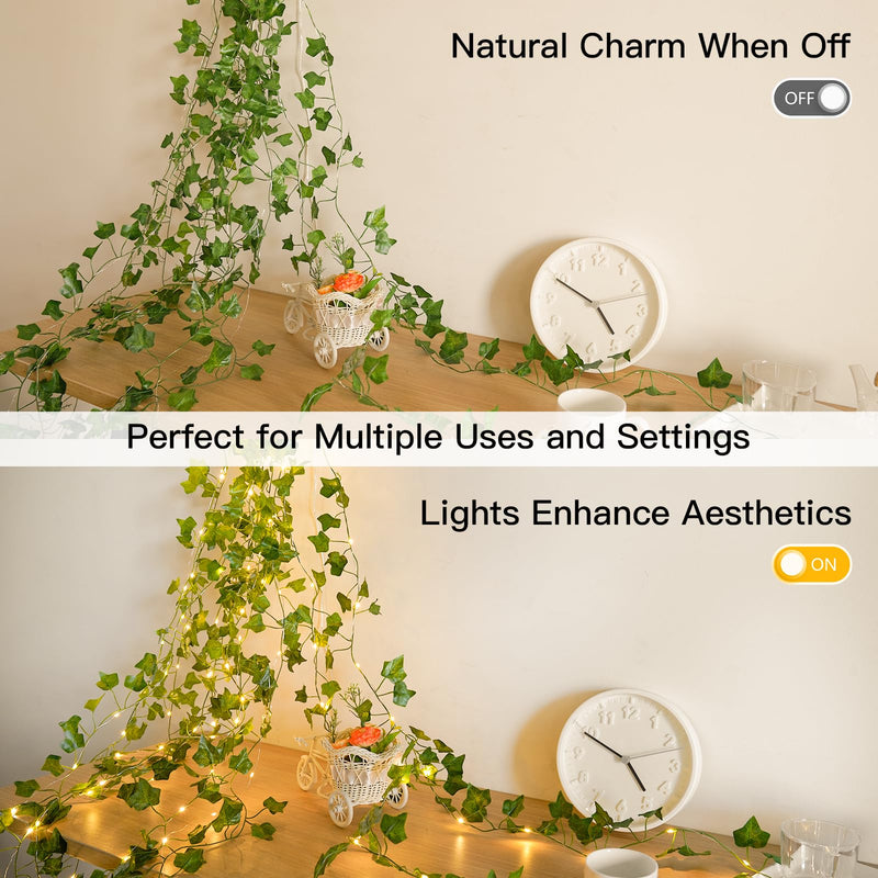 suddus Vine with Fairy Lights Battery Operated, 33ft 100 LED Ivy String Lights with Remote, Leaf Lights for Bedroom, Room, Wall, Garden, Party, Wedding Decor (Warm White) 100 LED-Copper Wire Battery-Powered IVY-33ft