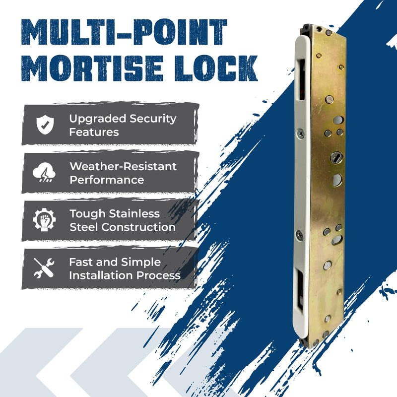10" Dual Point Mortise Lock Replacement with White Faceplate with 9-7/8" Hole Spacing Alloy Steel - Offset Latch Position - Fix and Repair Door Hardware Locking Mechanism