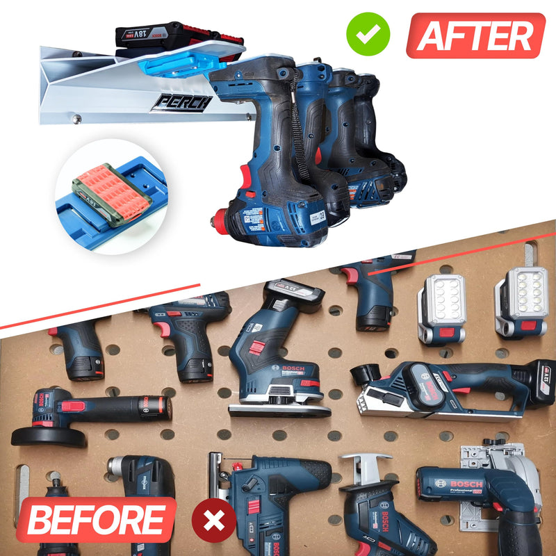 PERCH 4 Pack BOSCH Tool Holder with 4 Pack BOSCH Battery Holder for BOSCH 18V Tools and BOSCH 18V Battery Combo (4 Pack Tool Holder + 4 Pack Battery Holder)
