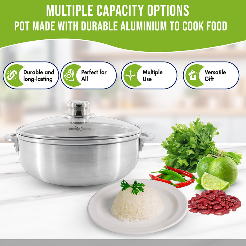 Kitchen Sense Aluminum Caldero Pot with Glass Lid, 1.8 Quart Dutch Oven, Nonstick Surface, Easy to Grip Handles, Ideal for Stew, Braising, Boiling, Cooking Rice, Spanish Meals 1.8 Quarts