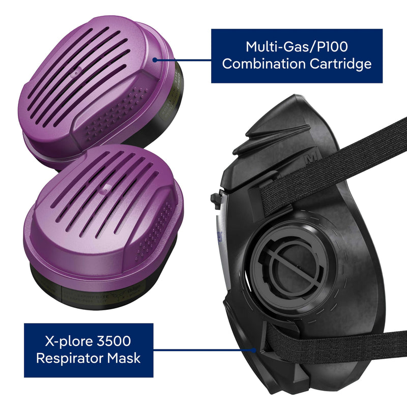 Dräger X-plore 3500 Respirator Mask Multi-Gas/P100 Combination Cartridge (OV/AG/HF/FM/CD/AM/MA/HS/P100) NIOSH-certified Half-Mask for Painting, Chemicals, Construction