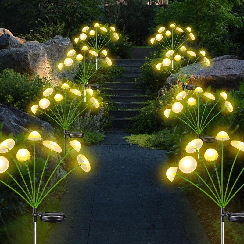 KAQ 4PK 32LED Solar Garden Lights Outdoor Waterproof | Solar Mushroom Lights for Outside Sway by Wind Firefly Fairy Light for Patio Pathway Garden Bush Yard Decorations (Warm White) Warm White 4 Pack