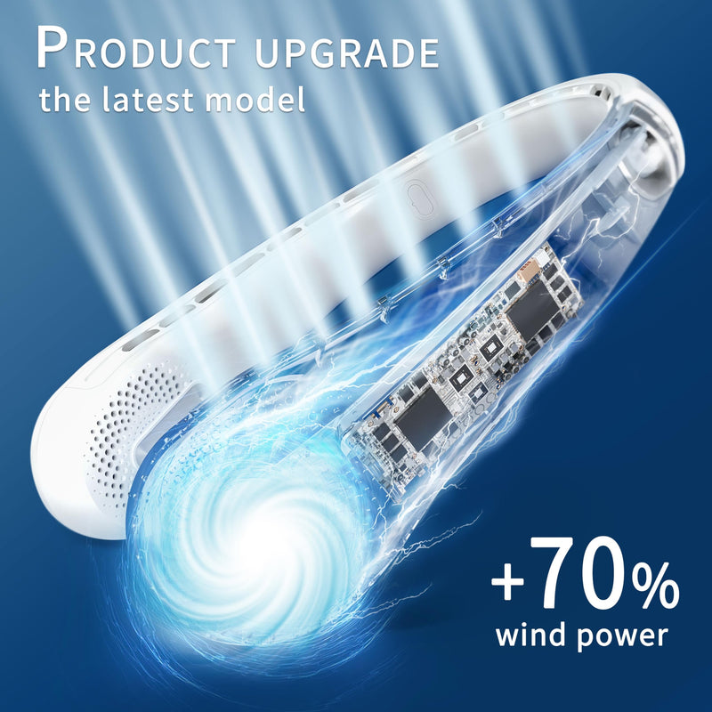 FrSara Neck Fan, Portable Personal Fan Strong Wind, 4000mAh, Air Volume,360° Cooling, No Hair Twisting, Air Volume On 2 Sides, Non-Slip, Quick Charge, Long Use Time, Birthday Gift for Women, Dad, Men White