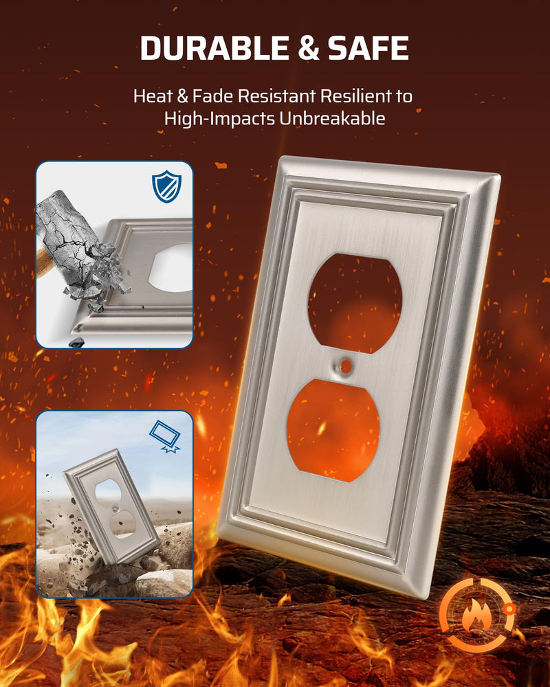 DEWENWILS 4-Pack Duplex Wall Plate, Metal Wall Outlet Cover for Receptacle, Light Switch, Brushed Nickel 1 Duplex 4PK