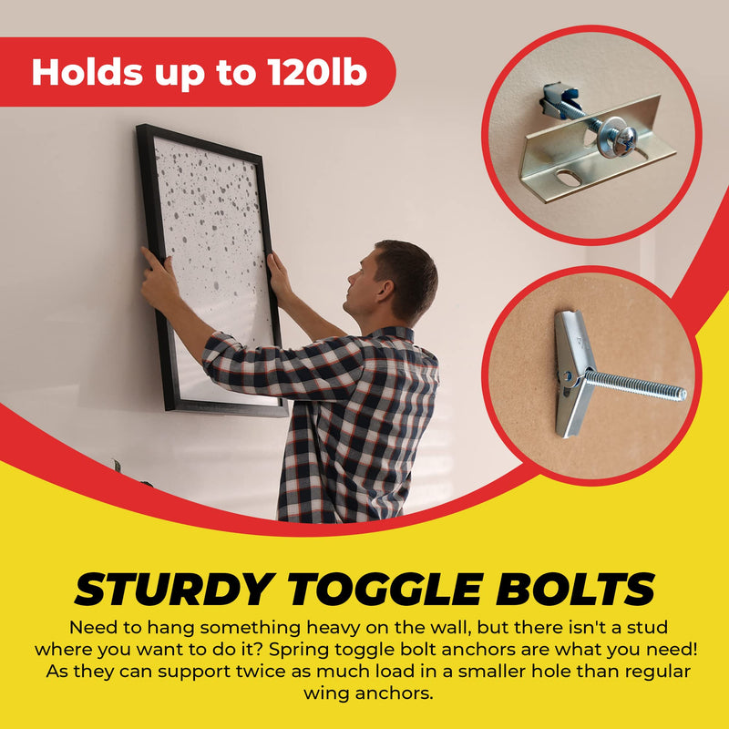 QUALIHOME Spring Toggle Bolt Anchors - Heavy Duty Wall Anchors for Hanging Items w/Hollow Walls & More - Stainless Steel Hollow Wall Anchor for Frames, Shelves, Mirrors & More, 20 Pack (1/4" x 3") 1/4" x 3"