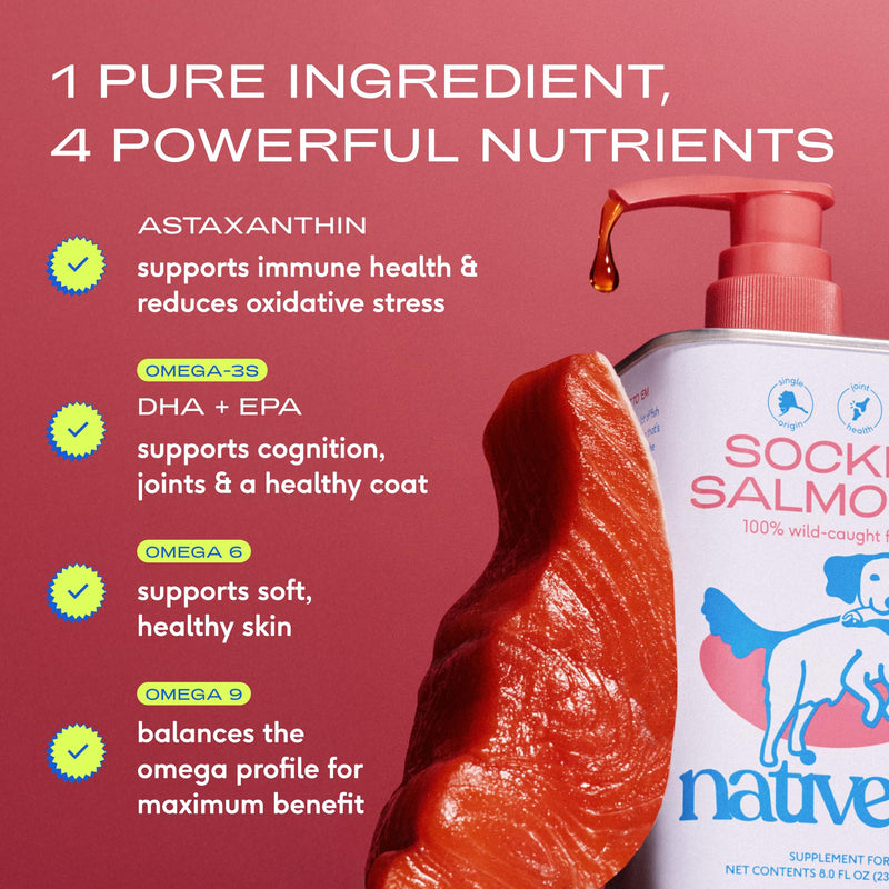 Native Pet Omega 3 Fish Oil (8 Oz.) & Sockeye Salmon Oil for Dogs (8 Oz.) - Promotes Healthy Skin, Shiny Coat, & Strong Joints - Made with Wild Alaskan Salmon for Dogs–Fast-Absorbing Omega 3 6 9