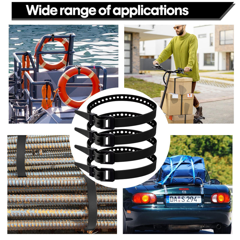 Blulu 8 Pack Reusable Industrial Straps 20" Length Reliable Tension Straps for Securing Bike Motor Gear -70 Lb. Working Load, Elastic Cable Ties for Welders Skis, Garden Hoses (Black) Black 20"