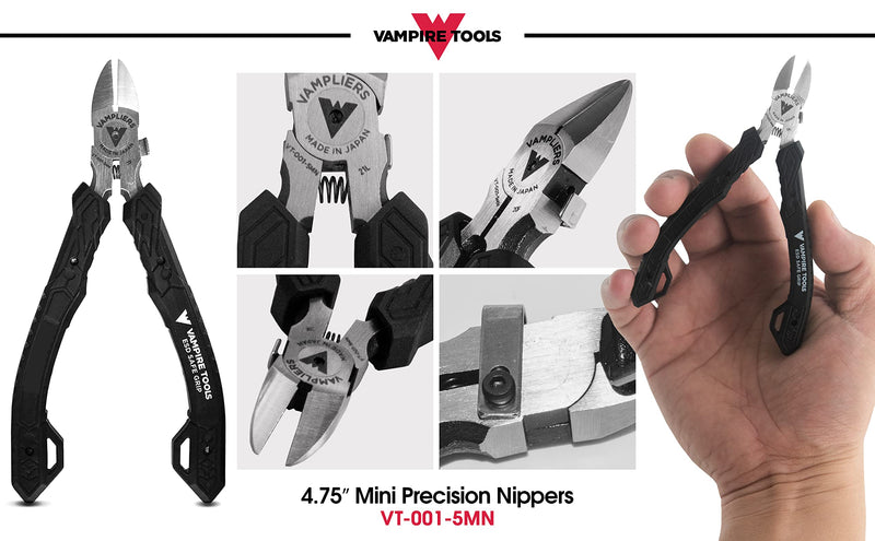 VAMPLIERS 4.75" Precision Flush Cutters. Made in Japan. Professional Grade Side Cutting Pliers Mini Nippers. For Circuit Board Work, Clean Wire Cutting, Electronic Repairs.