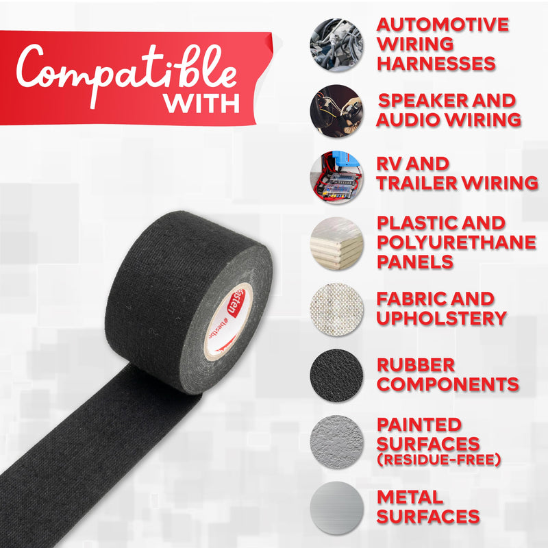 XFasten Wire Harness Tape 3/4 Inch x 50 ft, Residue-Free Cloth Electrical Felt Tape for Automotive Wiring Loom Wrap, High Temp and Abrasion Resistant, Noise Dampening Insulation 3/4-Inch x 50-Feet (Single Pack) Black