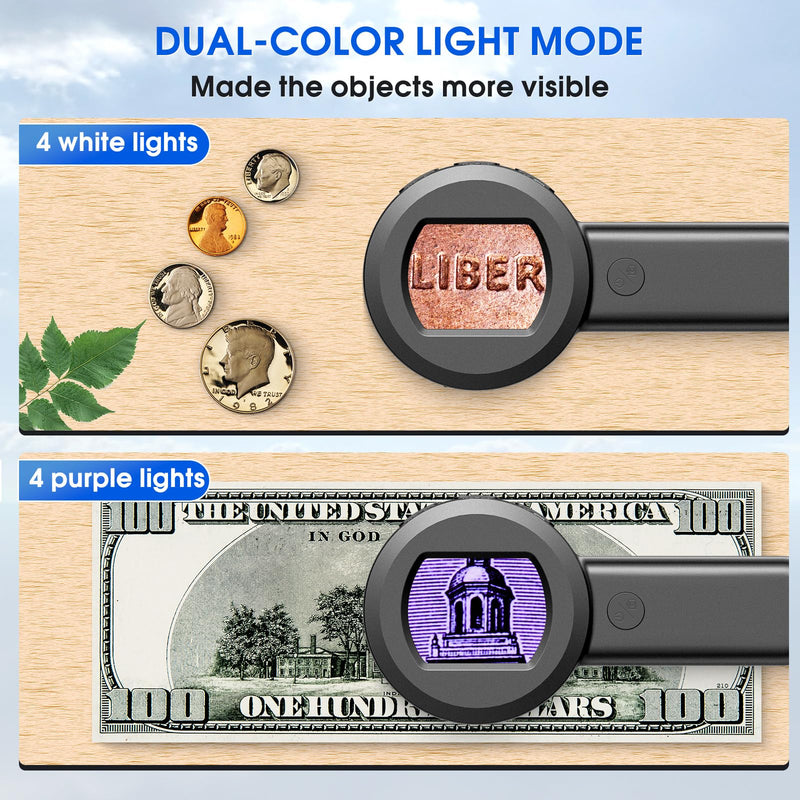 Pocket Digital Microscope for Adults Kids: 100X Handheld Magnifying Glass with Light, USB Coin Magnifier for Collector, Portable Jewelers Loupe with 2" Screen, Mini Scope for Trichome Black