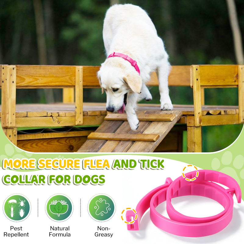 Flea and Tick Collar for Dogs, Dog Collars with Natural Essential Oils, Waterproof, Adjustable Size for Small Medium and Large Dog, Flea Prevention and Tick Control for Puppies(2 Pack,Pink) 1 Pink