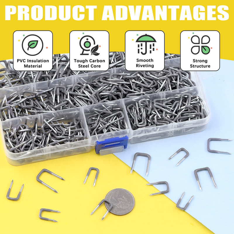 540 Pcs Insulated U Staple Nail Assortment Set with Storage Case, 0.56", 0.44“, 0.41", 0.36" Metal Cable Staple for Fixing Electrical Wire