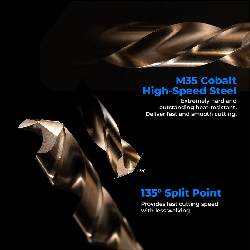 amoolo 1/8" inch Cobalt Drill Bits(10Pcs), M35 HSS Metal Jobber Length Twist Drill Bit Set for Hard Metal, Stainless Steel 1/8 in (10pcs)