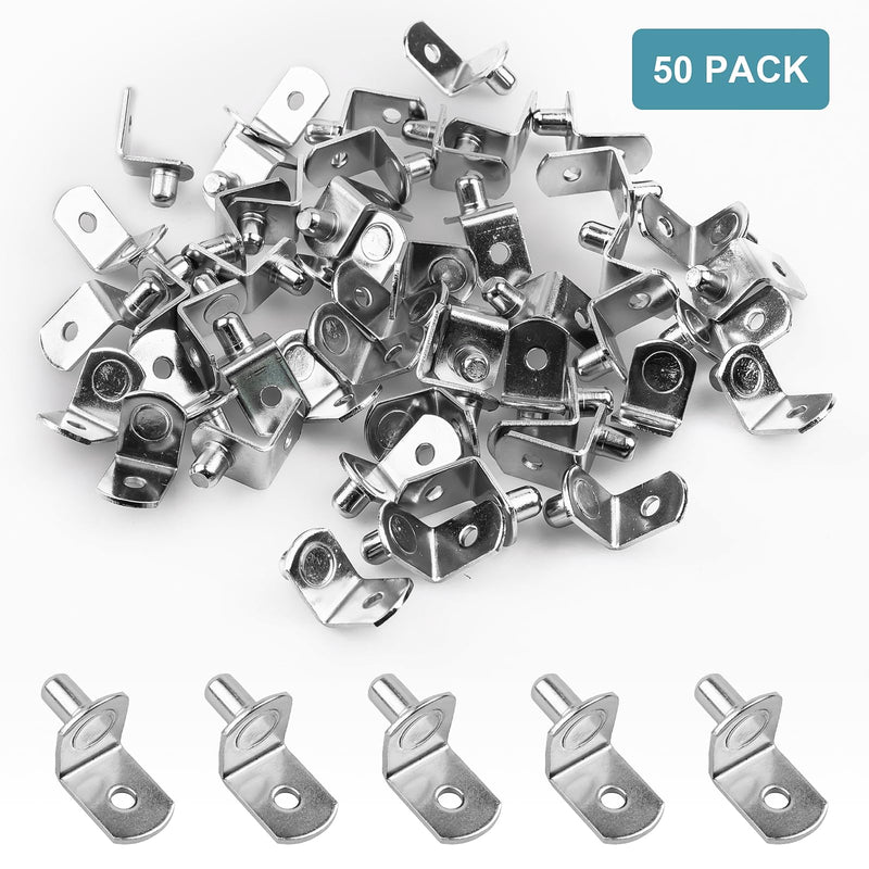 50 Pcs Shelf Pegs Pins，1/4 Inch Upgraded Diameter L-Shaped Perforated Nickel Plated Shelf Pins, Cabinet Shelf Pegs for Shelves, Shelf Support for Bookshelf Kitchen Cabinet Shelf Pegs.