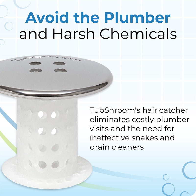 TubShroom Bathtub Drain Protector and Hair Catcher - 2 Pack, Chrome - Fits 1.5" - 1.75" Bathtub and Shower Drains