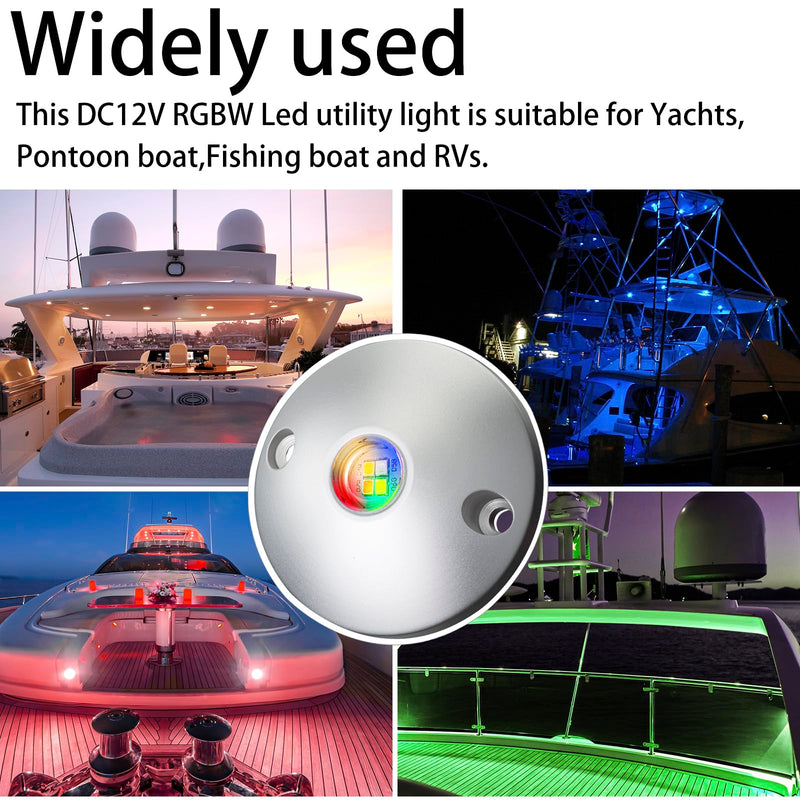 RGBW Boat Interior Lights, LED Courtesy,Deck Light, Aluminum Surface Mount for Yacht, RV, Pontoon,Kayak,2-Inch Waterproof IP67 DC12V(RGBW) RGBW