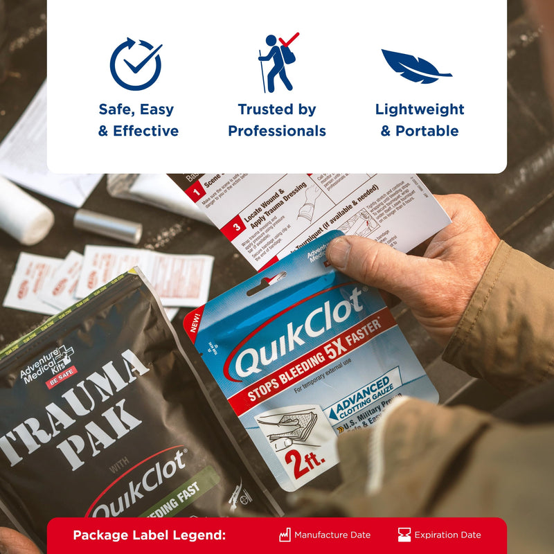 Adventure Medical Kits QuikClot Gauze - Flexible Hemostatic Medical Gauze for Emergency Survival or Disaster Preparedness Kits & More - Stops Bleeding Fast with Kaolin - 3" x 24" 3 in x 2 ft