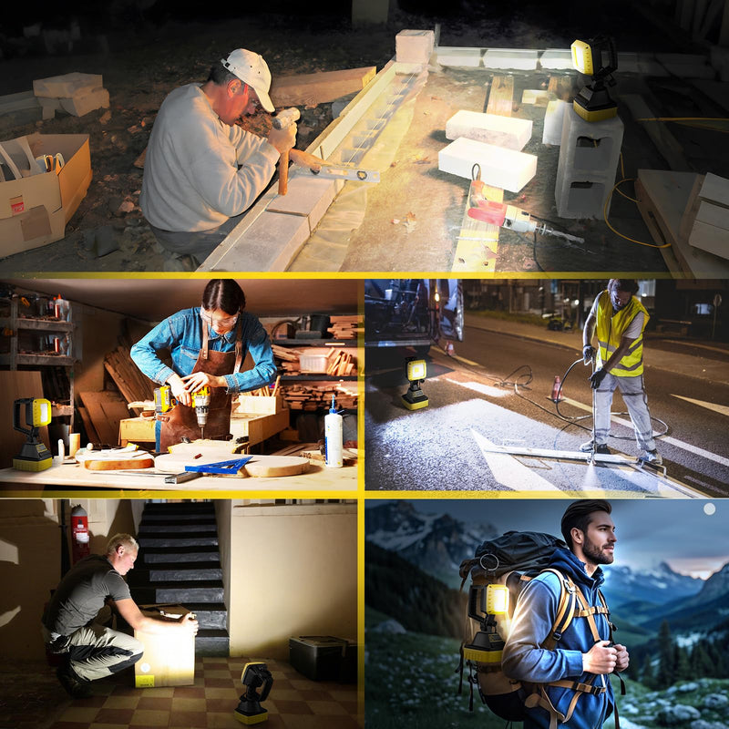 Rechargeable LED Work Light 6000 Lumen, 3 Modes Rotate Spotlight Flashlight, Magnetic Base and Hook Mechanic Light, Waterproof Handheld Spot Light Searchlight for Outdoor, Repairing, Emergency