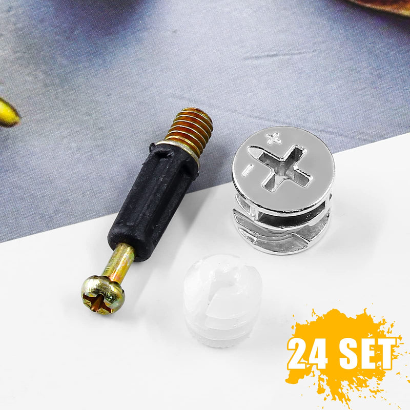 BokWin 24 Set 35mm Cam Lock Screws for Furniture,3 in 1 Cam Lock Fasteners,Cam Fitting with Dowel and Pre-Inserted Nut for Cabinet Drawer Connecting