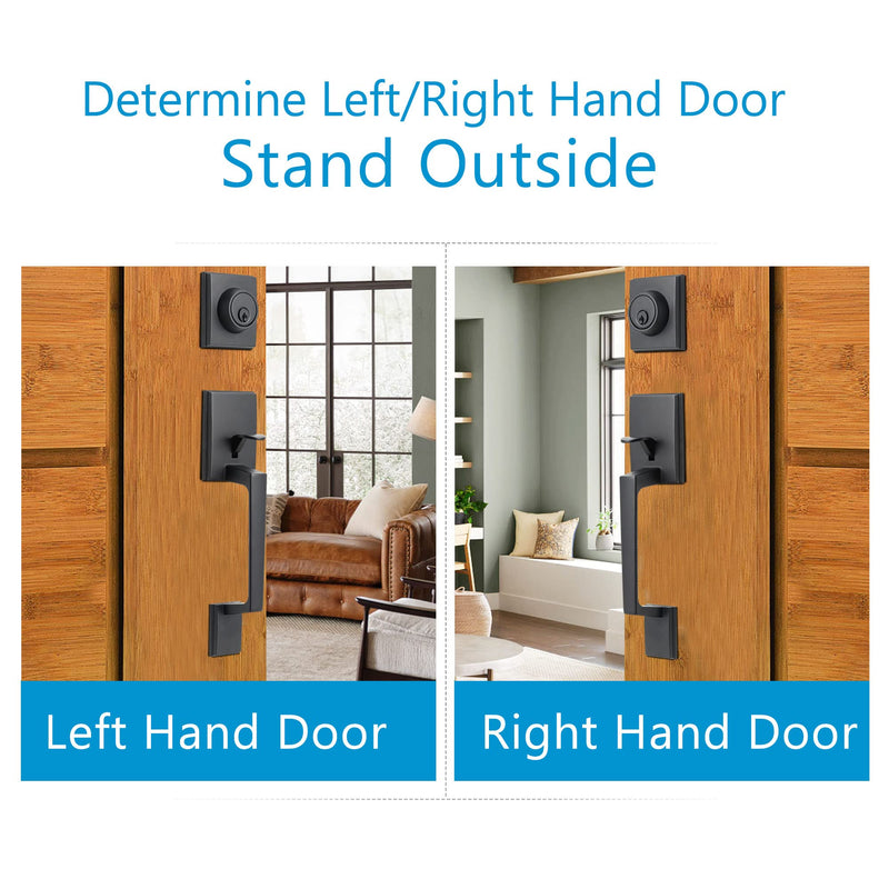 NeuType Front Door Handle Sets with Deadbolt Entry Door Locksets Single Cylinder HandleSet with Straight Handle Lower Half Grip, Black