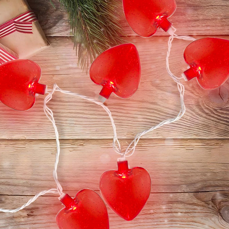 Red Heart String Lights, 8.5Ft Outdoor Valentine's Day Decorations Lights with 10 Red Glitter Heart Lights, Hanging Valentines Heart Fairy Lights for Window Wedding Birthday Anniversary Party Holiday Glitter Red Heart