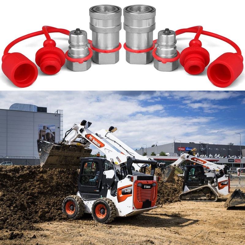 3/8" Ag ISO 5675 Hydraulic Quick Connect Couplers with Dust Caps,Pioneer Style Hydraulic Coupler,3/8” NPT Thread and 3/8” ISO Body