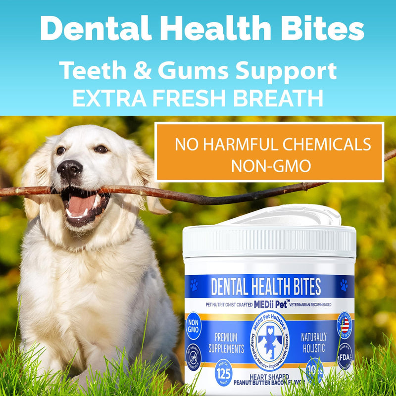 Soft Dog Dental Chews: Cleans Dog Teeth + Dog Breath Freshner. Removes Tartar & Plaque. Comparable to Greenies and Dentastix, for All Dog Teeth Cleaning. 10oz 125 Hearts Tasty Flavor - PawsPlanet Australia