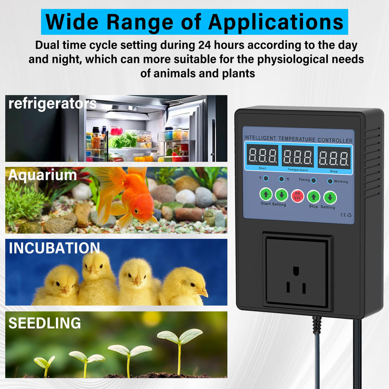Intelligent Digital Temperature Control Sensor Regulator 100V-240V 15A -20℃-120℃ Heating/Cooling Thermostat Control Switch with LED Display Monitor,Suitable for Incubators,Brooders,Refrigerators