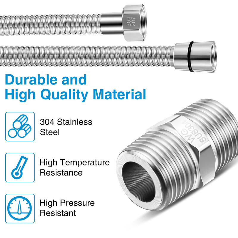 Dreyoo Shower Hose with Shower Hose Extension Connector, 39 Inch Handheld Shower Head Hose with Brass Insert and Nut, 1/2 to 1/2 Shower Hose Extender, Stainless Steel (Chrome) Chrome