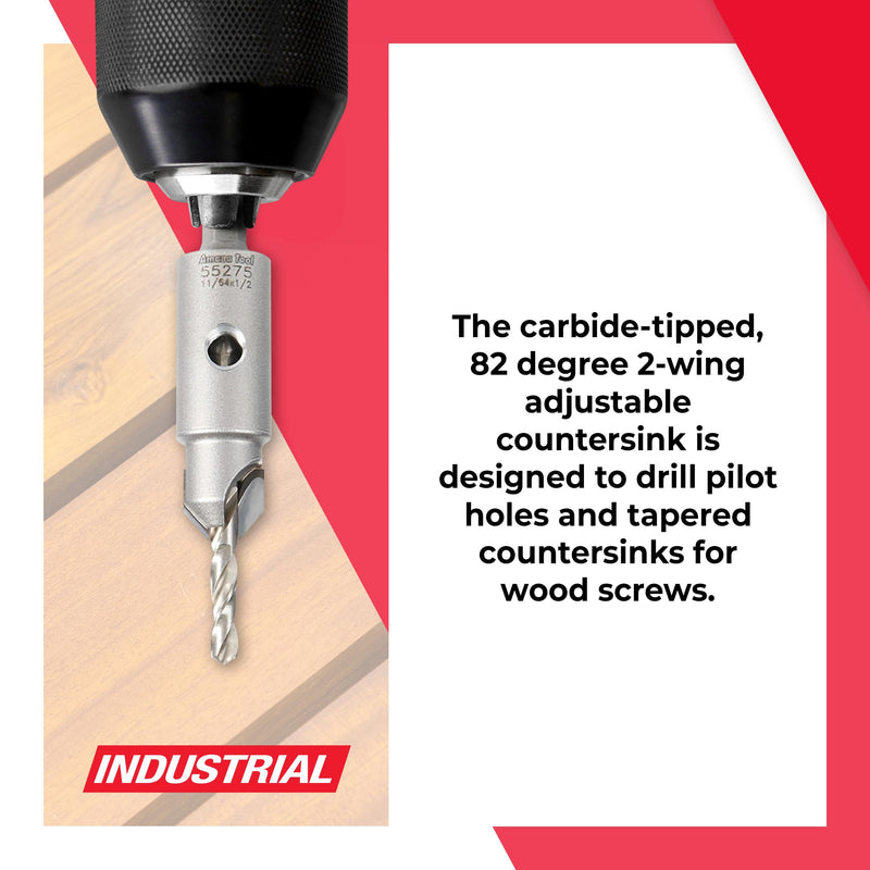 Amana Tool Carbide Tipped 82 Degree Countersink Drill Bit, 55275, 1/2 Dia x 11/64 Drill D x 1/4 Inch Quick Release Hex Shank for Tool 55240