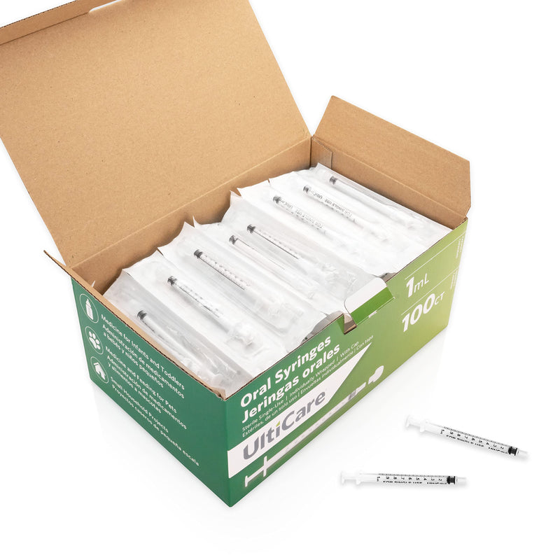 UltiCare 1mL Oral Syringe – Uses Include Oral Administration of Medicine for Infants, Toddlers and Small Pets, and Small HH Projects. Oral Tip with Cap, Sterile Individually Wrapped, 100 Count 1ml (100 Count)