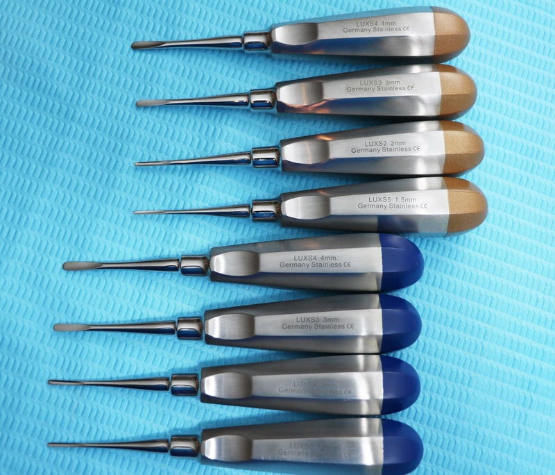 GERMAN 8 PC STRAIGHT DENTAL EXTRACTING LUXATING APICAL ROOT TIP ELEVATOR SET of 8 EACH
