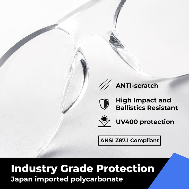 amoolo Clear Safety Glasses Bulk of 24, Protective Eyewear for Men Women, ANSI Z87.1 Impact Resistant Eye Protection for Work, Lab, Construction 24 Pack Clear / Adult's Size