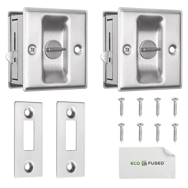Eco-Fused Pocket Sliding Door Lock - Brushed Nickel Privacy Door Pull with Lock - Reversible - Compatible with Most Doors - Easy Grip - Doors with Thickness 1-3/8” (3.49 cm) 2x Brushed Nickle - Sliding Door Lock